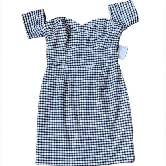 NWT Guess Women’s Gingham Off-Shoulder Mini Dress Size 2 - Picture 1 of 7